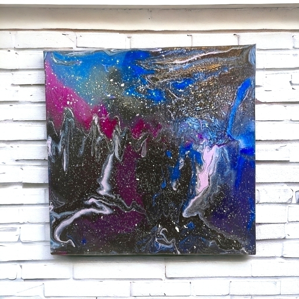 One-of-a-kind Galaxy Pour Art on Canvas 12x12
